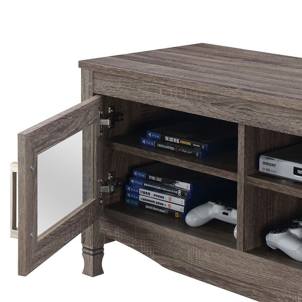 Driftwood TV Stand Console with 2 Glass Door and 6 Compartment TV Cabinet Entertainment Center