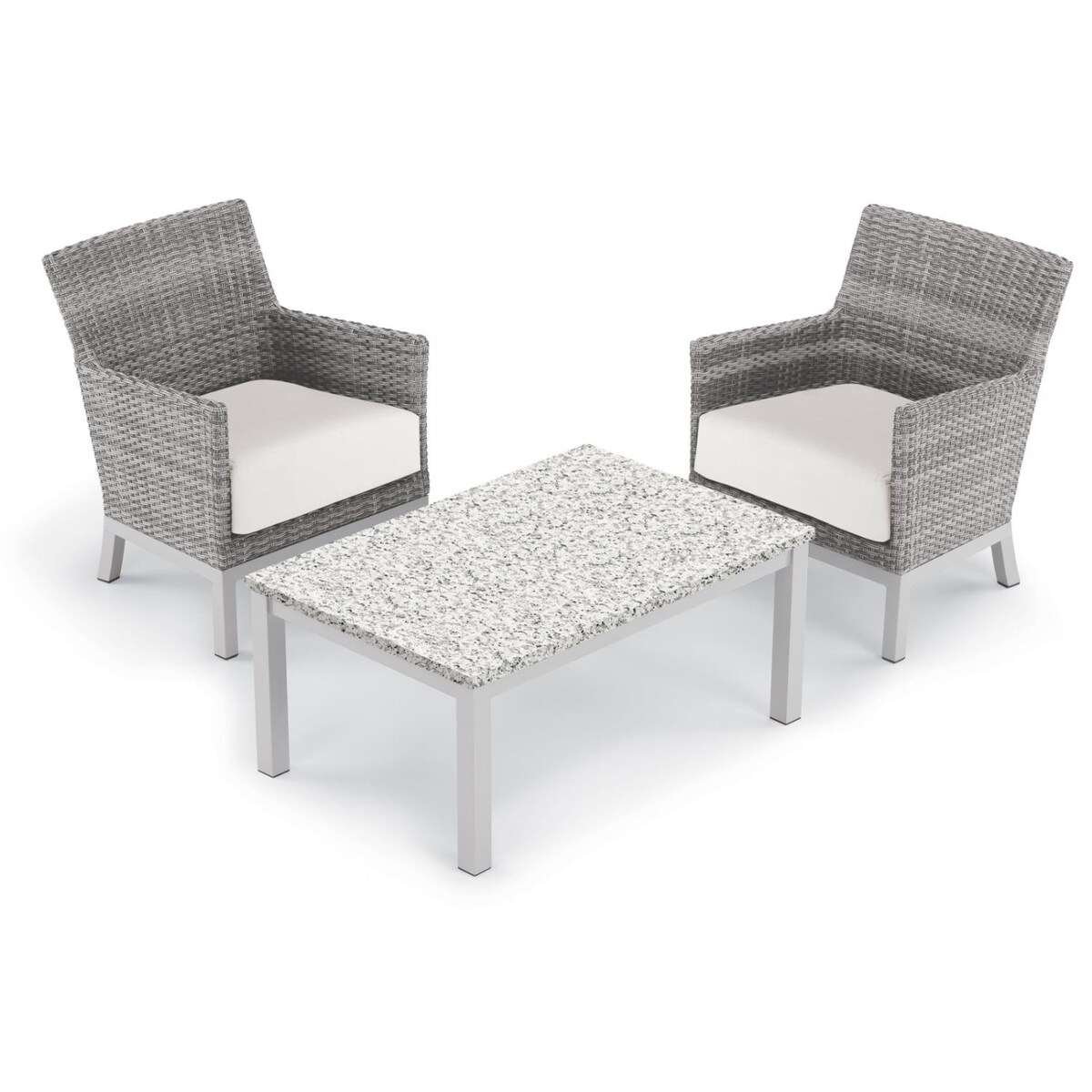 Argento 3 Piece Wicker Patio Conversation Set W/ Lite-Core Ash Coffee Table and Eggshell White Cushions By Oxford Garden