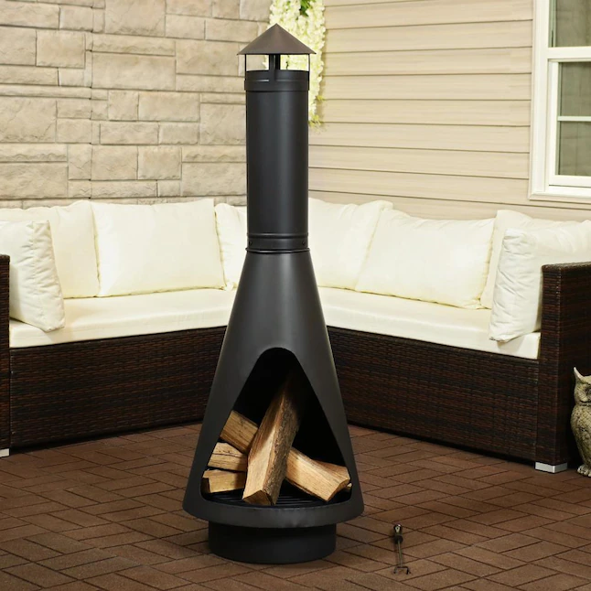 Sunnydaze Decor KF-614 56-in H x 19-in D x 19-in W Black Steel Chiminea