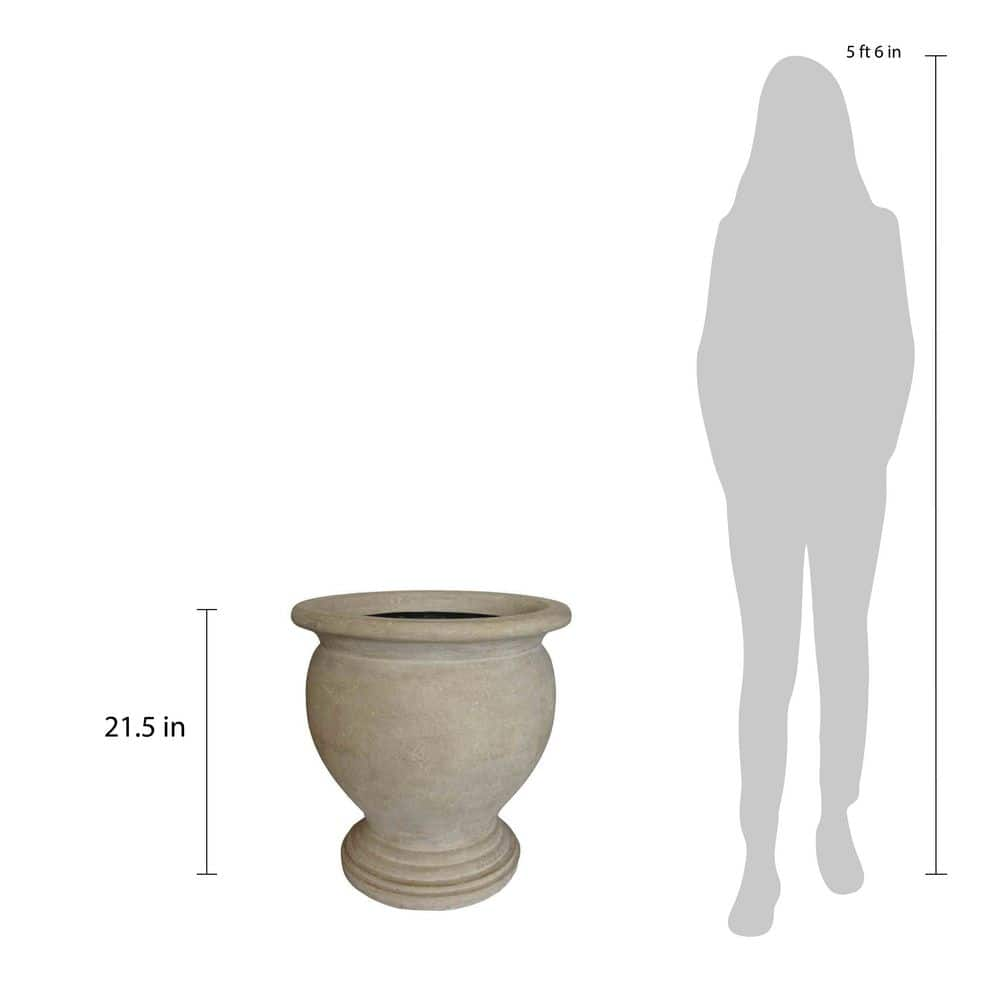 MPG 20 in. x 21-1/2 in. Cast Stone Fiberglass Greek Urn in Limestone PF4013AL