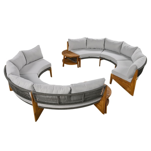 Patio Furniture Sets Moonshape Sectional Sofa Set Beige Seat Conversation Set with Coffee Table Outdoor Camping Chairs Sofa