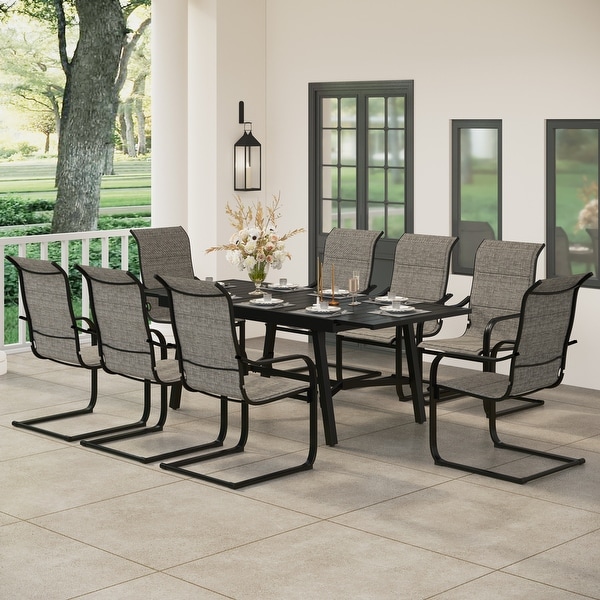 7/9piece Patio Dining Set，Expendable Rectangular Outdoor Dining Table with C Spring Rocking Chairs