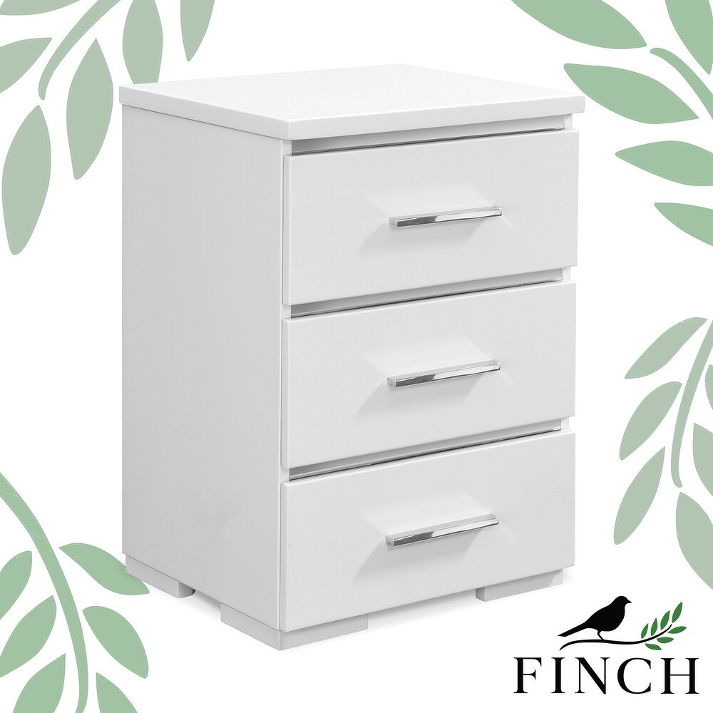 Finch Belmont Fully Assembled Nightstand  Modern Mirrored Accent Table  Bedside End Table with Silver Handles