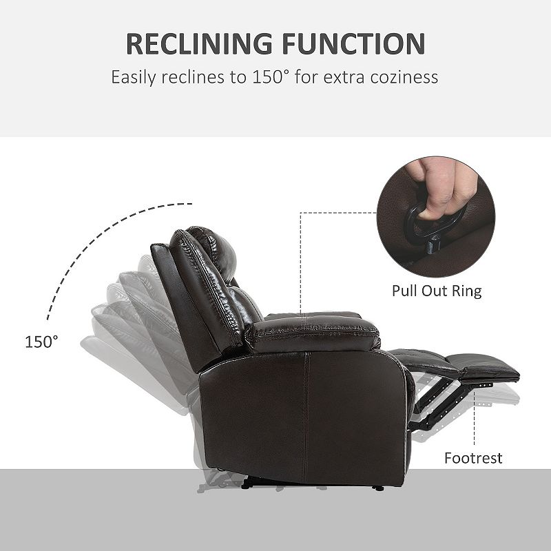 HOMCOM PU Leather Manual Recliner with Thick Padded Upholstered Cushion and Retractable Footrest Brown