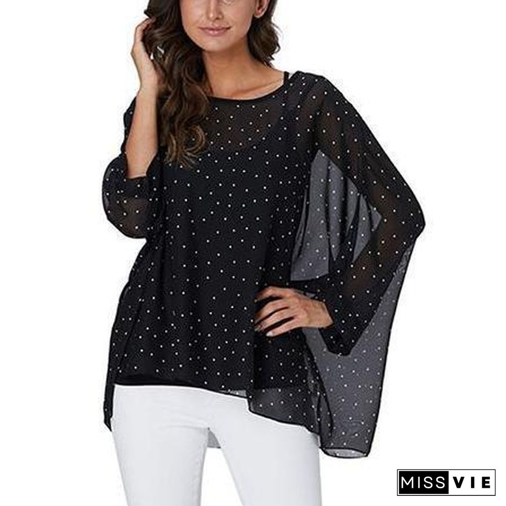 6XL Plus Size Women Batwing Sleeve Casual Chiffon Tops Blouses