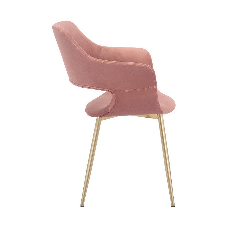 Dining Chair with Flared Curved Arms and Angled Metal Legs， Set of 2， Pink