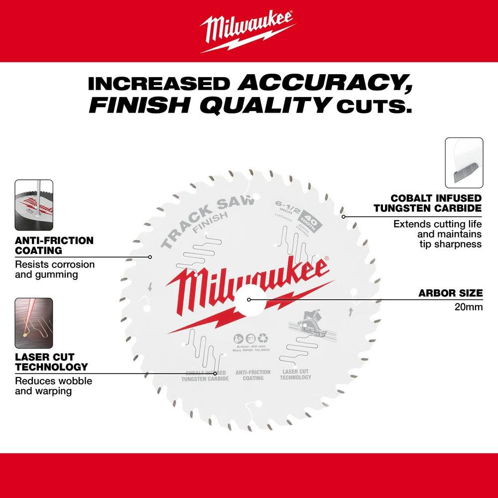 Milwaukee 6 1/2 40T Finish Track Saw Blade 48-40-0625 from Milwaukee