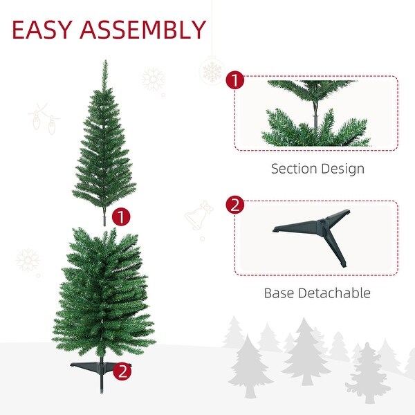 HOMCOM 5' Unlit Artificial Pencil Christmas Tree，Slim Xmas Tree with Foldable Metal Stand