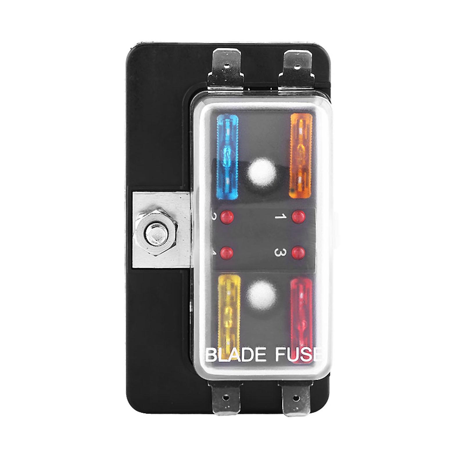 4 Way Circuit Blade Fuse Box Block Holder With Led Warning Light Kit For Car Van Boat Marine