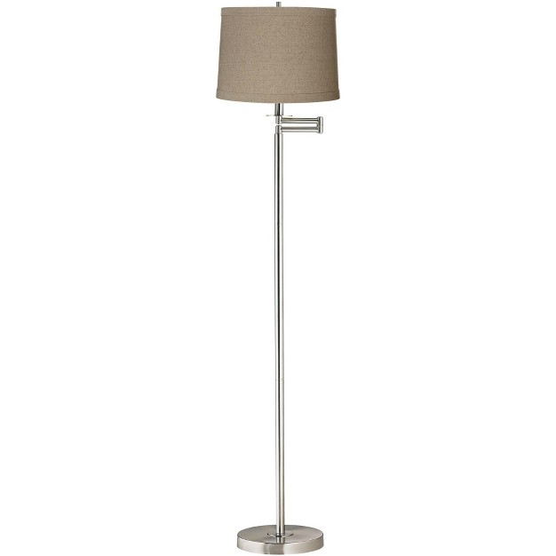 Tall Brushed Nickel Natural Linen Drum Shade For Living Room Reading Bedroom Office