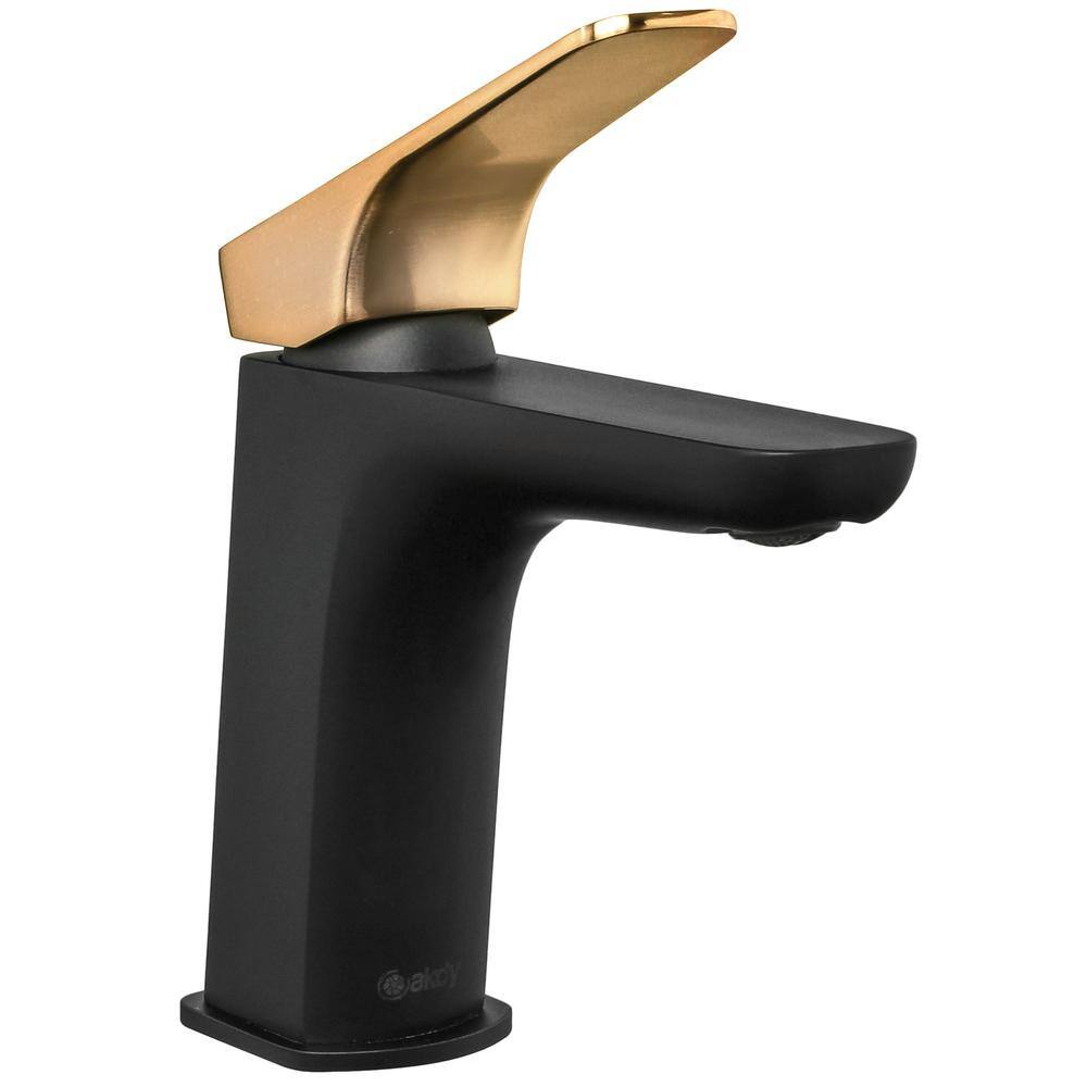 AKDY Single Hole Single-Handle Bathroom Faucet in Matte Black with Brushed Gold Handle BF002-7