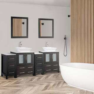 Vanity Art Ravenna 72 in. W Bathroom Vanity in Espresso with Double Basin in White Engineered Marble Top and Mirror VA3124-72E