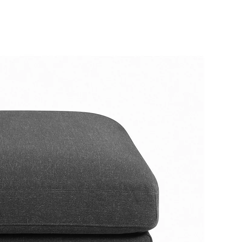 Fabric Upholstered Wooden Ottoman with Loose Cushion Seat and Small Feet， Dark Gray