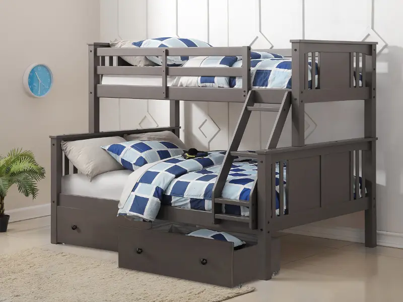 Classic Slate Gray Twin over Full Bunk Bed with Storage - Princeton