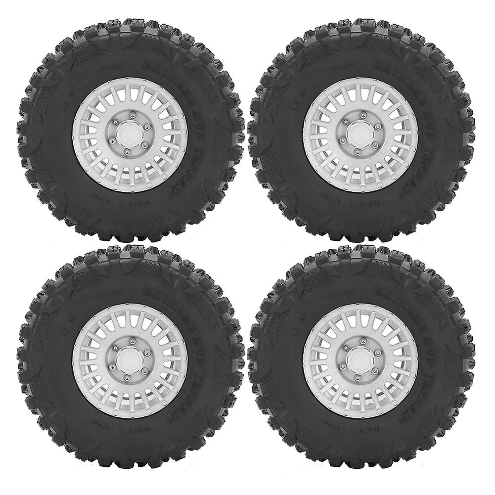 4pcs 2.2 Inch Wheel Rim Rubber Tire Rc Accessory Fit For Axial 1/10 Rc Crawler 120mmsilver