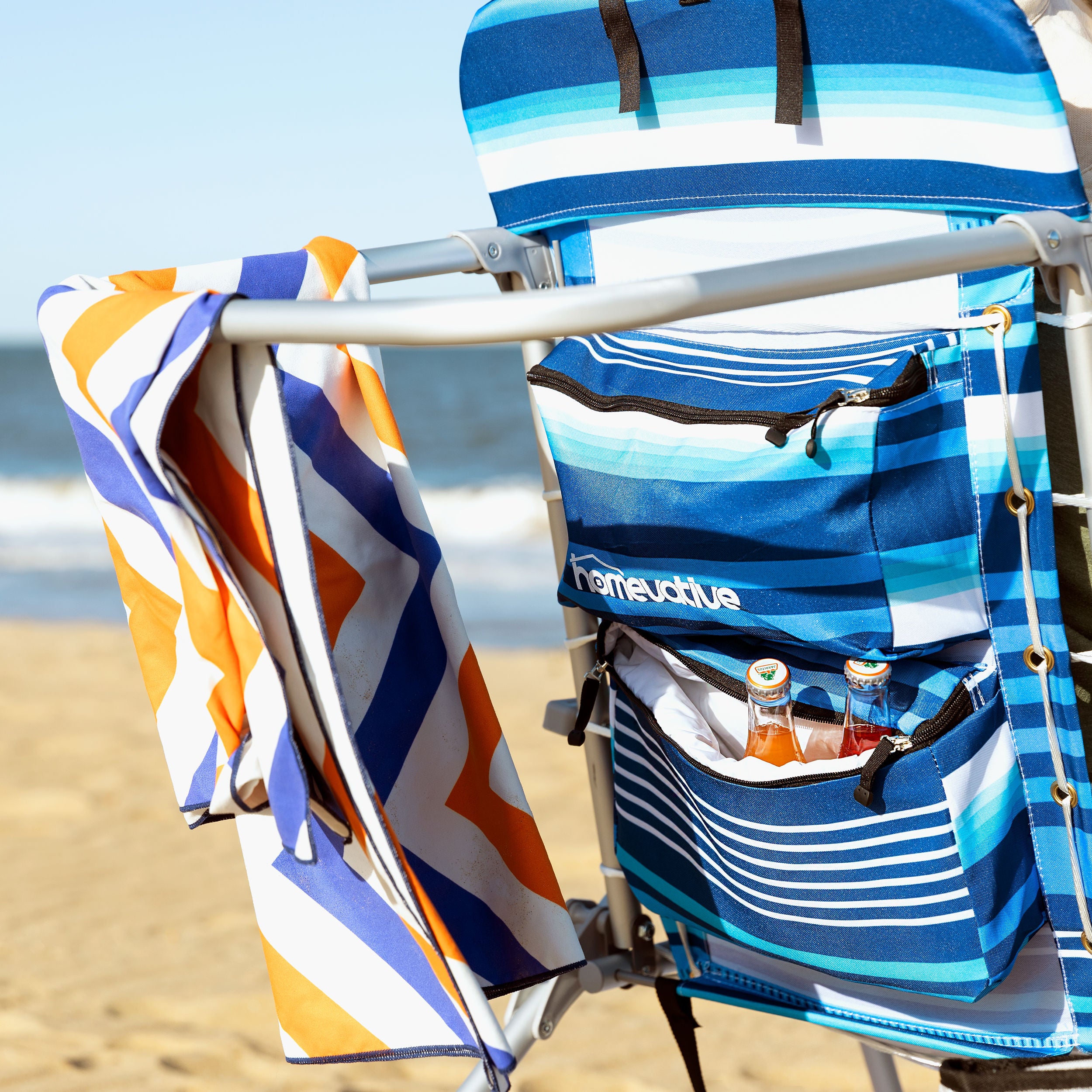 (Tall Chair)  Homevative Folding Backpack High Beach Chair， Towel bar， High Tide