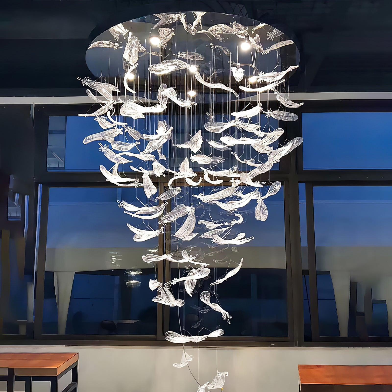 Glass Feathers Flying Chandelier