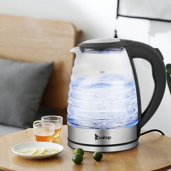 1.8L Stainless Steel Electric Kettle， Borosilicate Glass Kettle