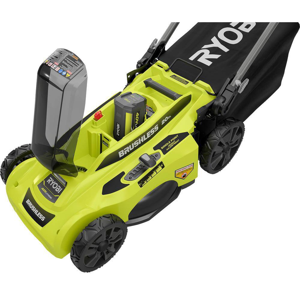 RYOBI 40V Brushless 20 in. Cordless Battery Walk Behind Push Lawn Mower with 6.0 Ah Battery and Charger RY401110