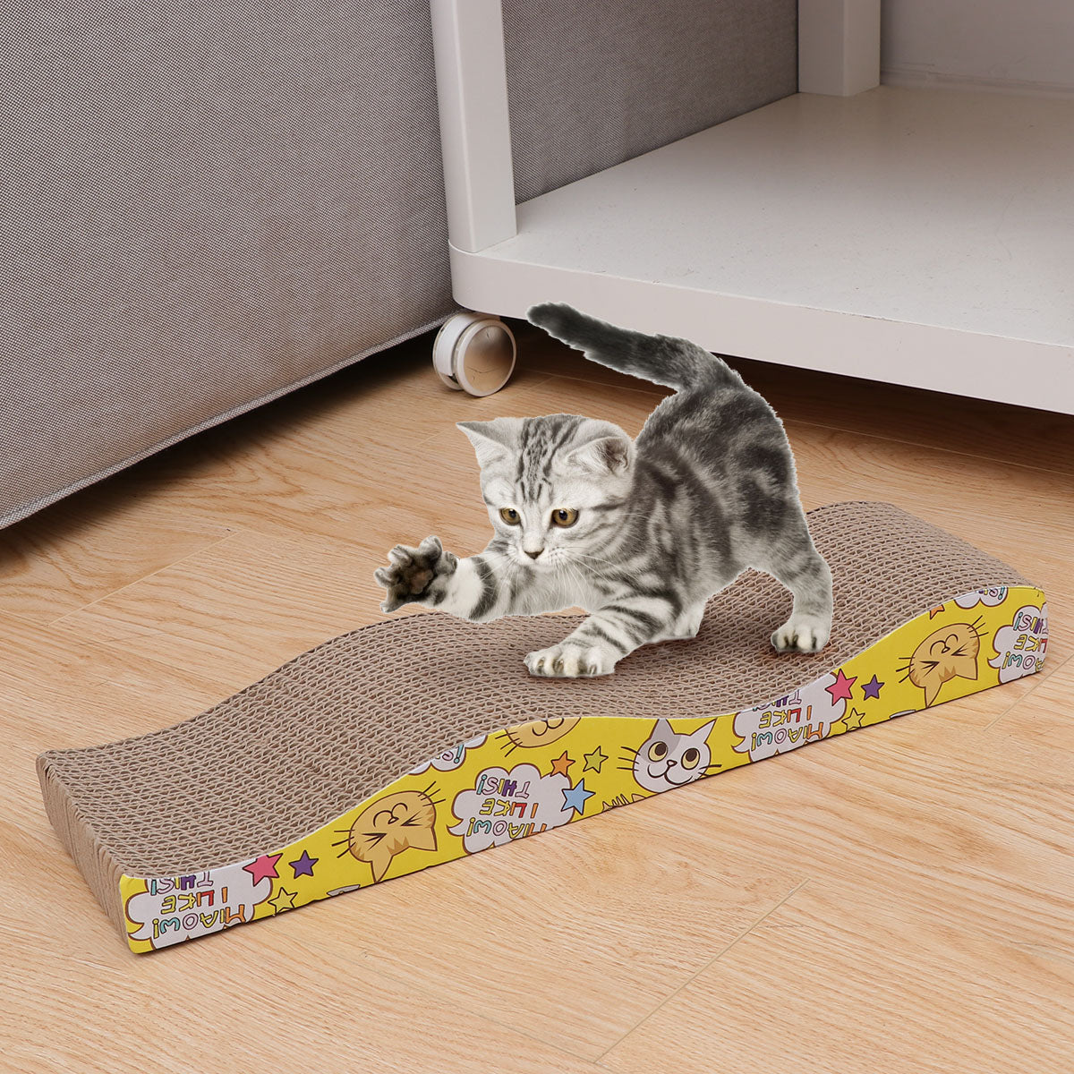 Corrugated Paper Cat Scratcher For Kitten Catnip Cat Scratching Pad Board Mat Scratcher (Wave)