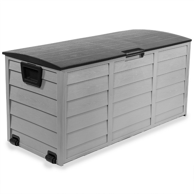 Barton Deck Box W built In Wheel 63 Gallon Outdoor Patio Storage Bench Shed Container