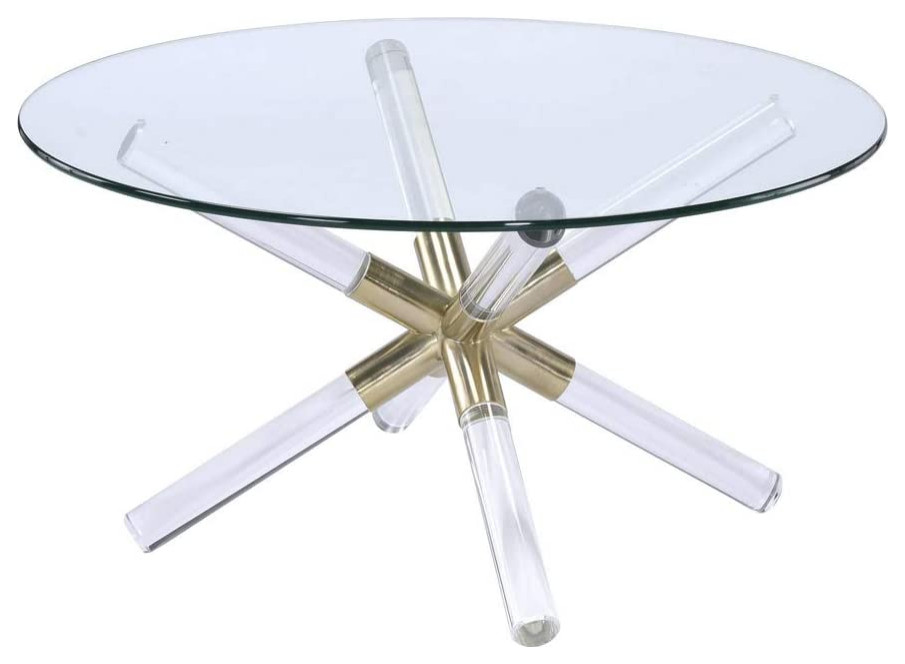 Modern Coffee Table  Acrylic Crossed Legs With Gold Accent and Round Glass Top   Contemporary   Coffee Tables   by Declusia  Houzz