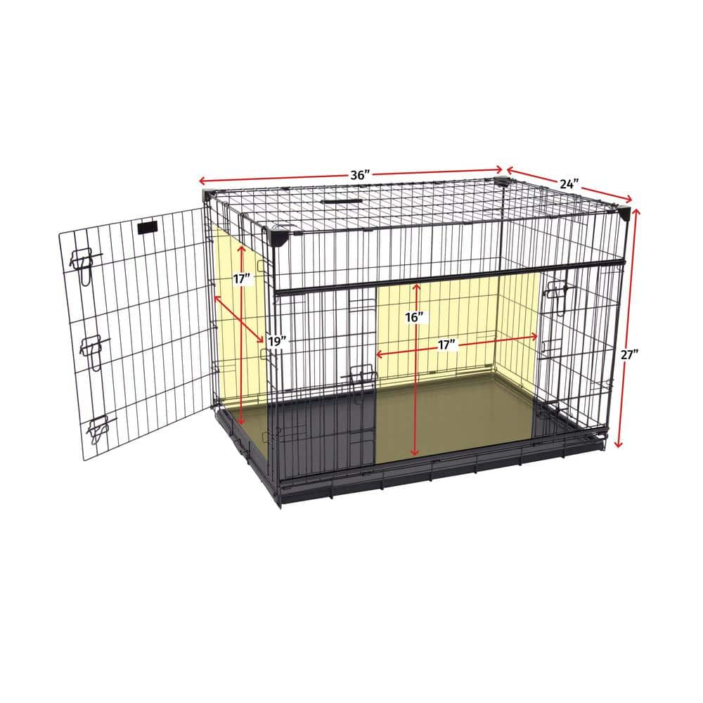 Lucky Dog 36 in. Sliding Double Door Dog Crate with Patented Corner Stabilizers, Removable Tray, Rubber Feet and Carrying Handle ZW 51536