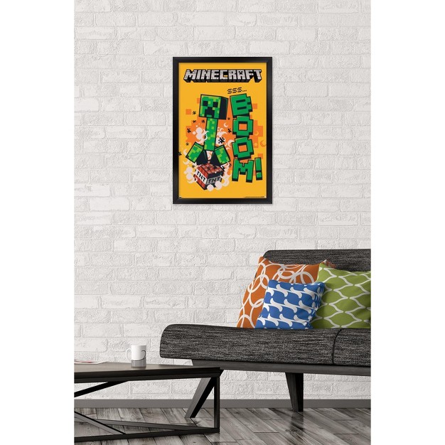 Trends International Minecraft Creeper Boom Framed Wall Poster Prints