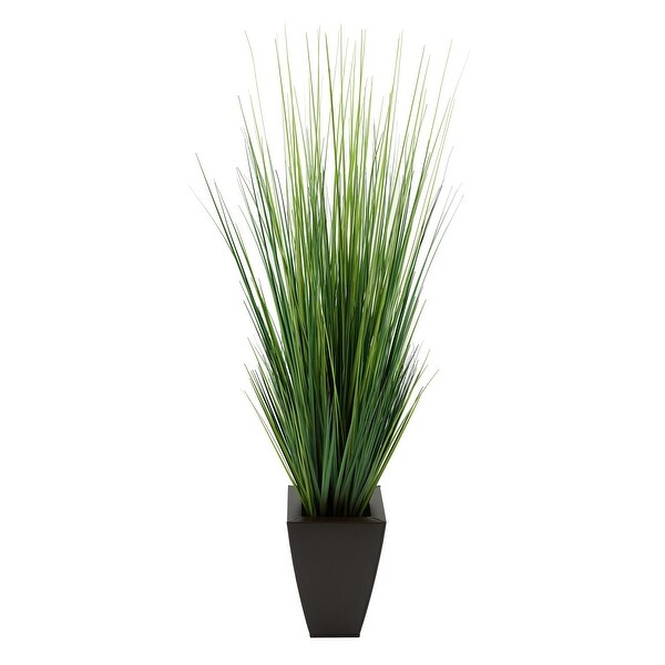 Faux PVC Grass in Tapered Square Zinc Planter