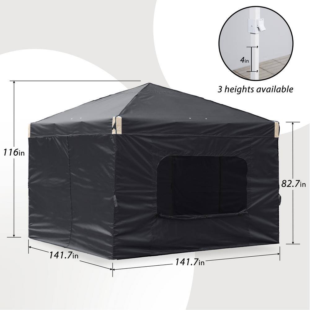 Aoodor 12 ft. x 12 ft. Pop Up Canopy Tent with Removable Sidewallwith Roller Bag-Black 800-153-BK-C