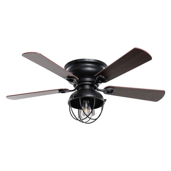 42-inch Wood 5-Blade Matte Black Flush Mount Ceiling Fan with Remote Shopping - The Best Deals on Ceiling Fans | 36596317