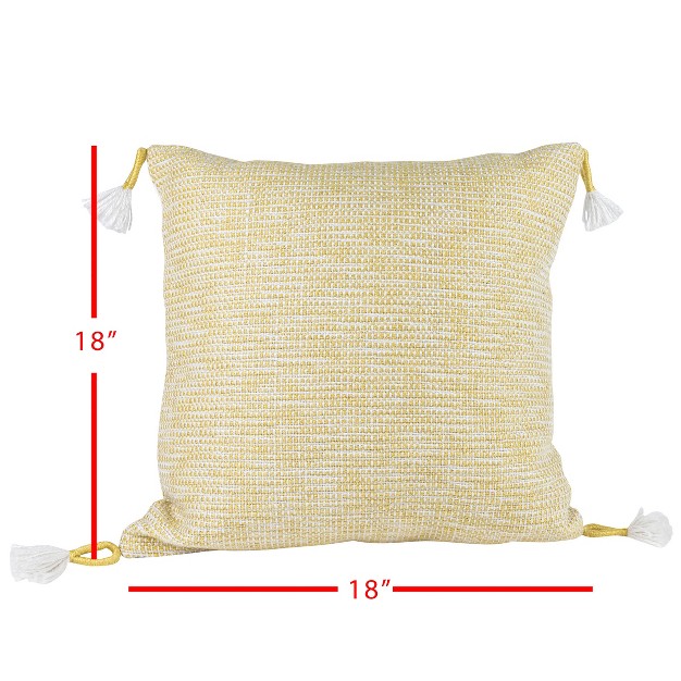 Yellow amp White 18x18 Hand Woven Filled Outdoor Pillow Foreside Home amp Garden