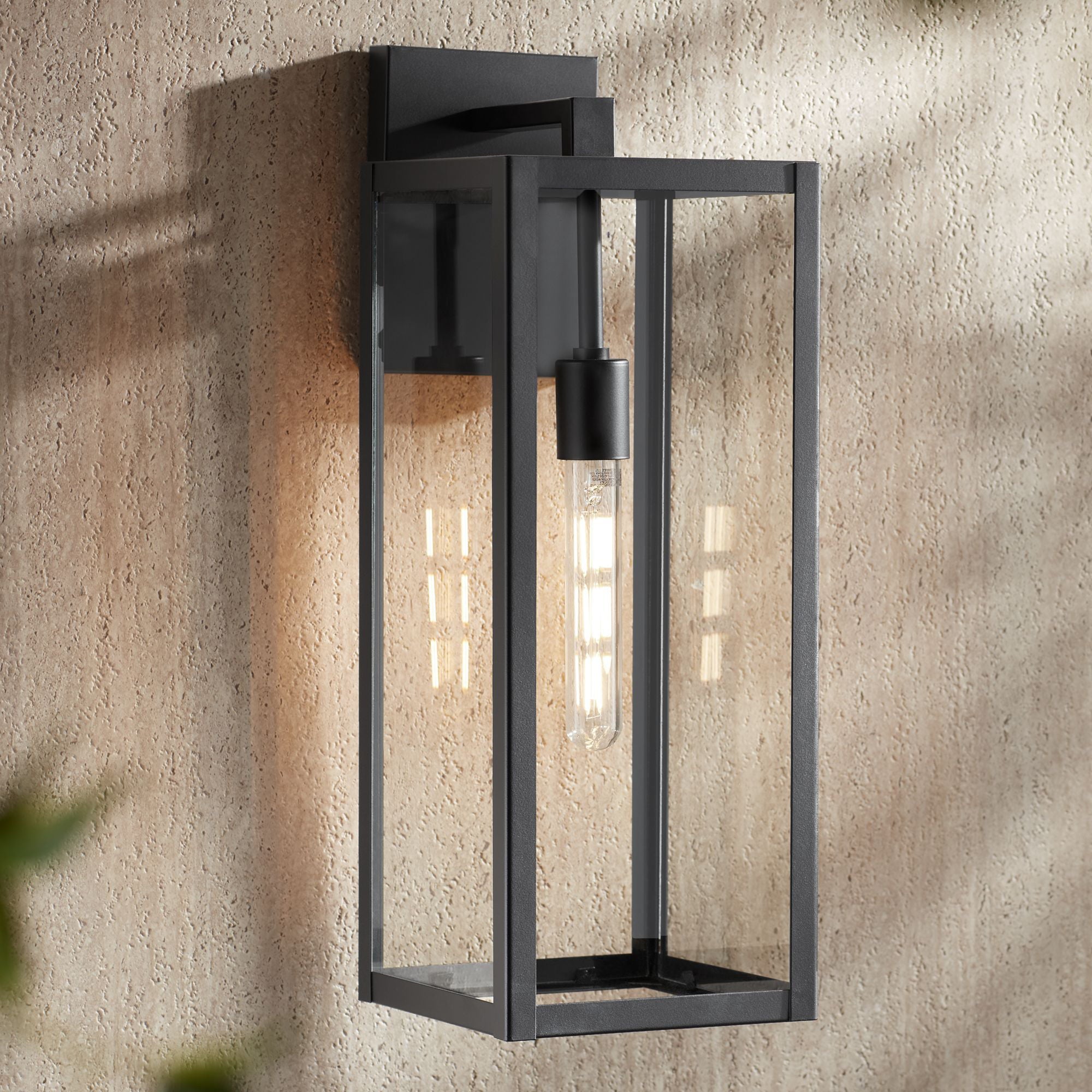 John Timberland Modern Industrial Outdoor Wall Light Fixture Mystic Black 20" Clear Glass Damp Rated Exterior House Porch Patio