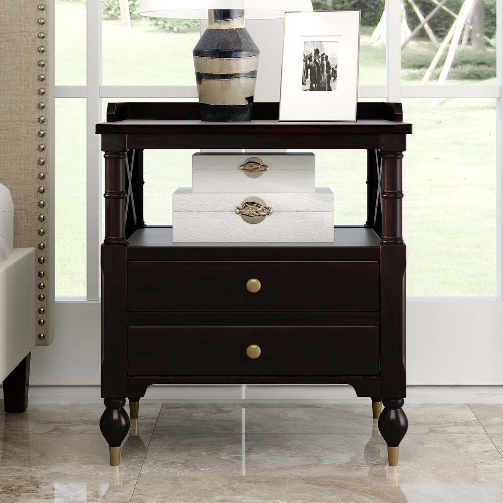 Modern Nightstand Bedside Table with 2 Drawers and Open Compartment Side Table Sofa Table Accent Table