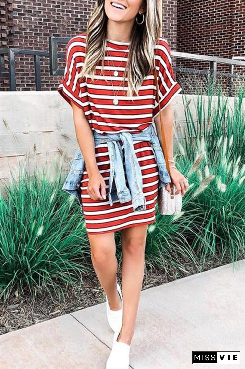 Casual Striped Short Sleeve Mini Dress