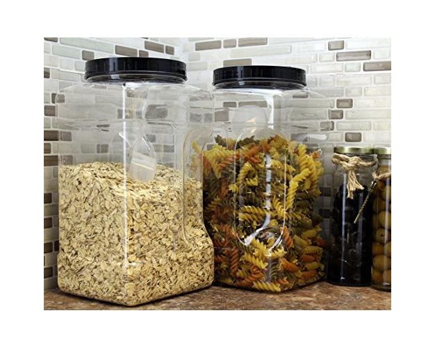 Cornucopia Brands Square Gallon Size Clear Plastic Canisters 2pk 4qt Jar Grip Containers W Plastic Scoops Bpa free