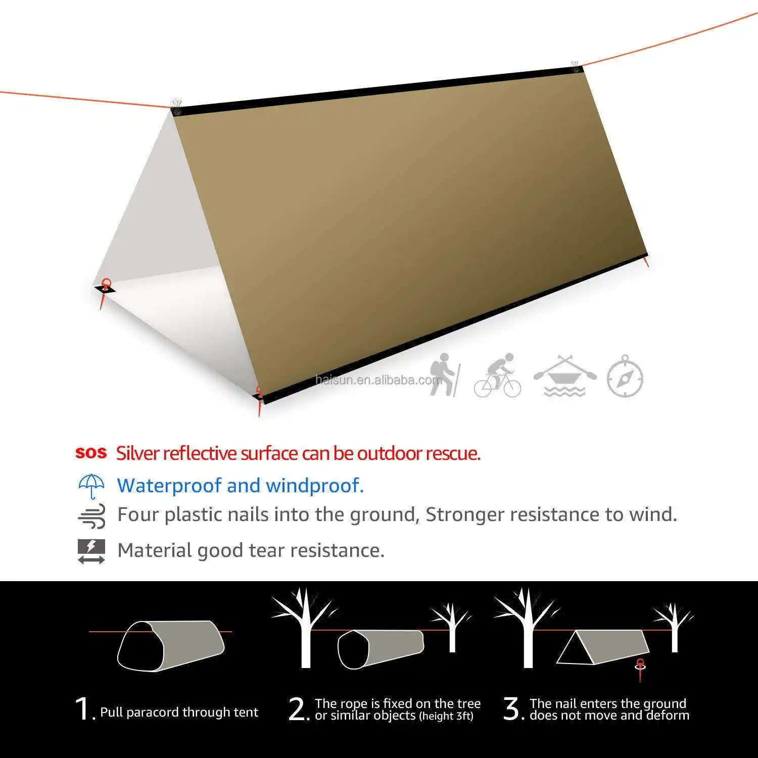 Portable Waterproof Survival Emergency Shelter Tent for Hiking Ultralight Camping Tarp Tent