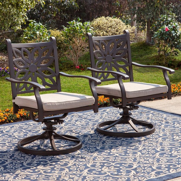 2pk Outdoor Extra Wide Cast Aluminum Swivel Chairs With Cushions Captiva Designs