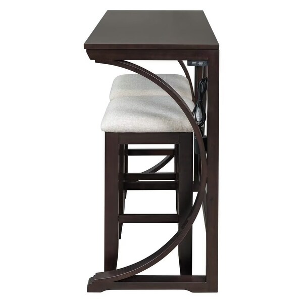 Counter Height Dining Table Set with USB Port and Upholstered Stools