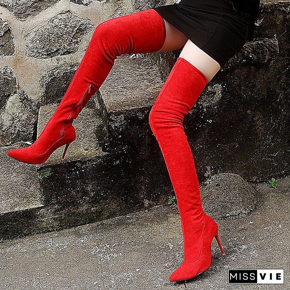 PLUS SIZE Women Stretch Slim Thigh High Boots Sexy Fashion Over the Knee Boots High Heels Woman Shoes