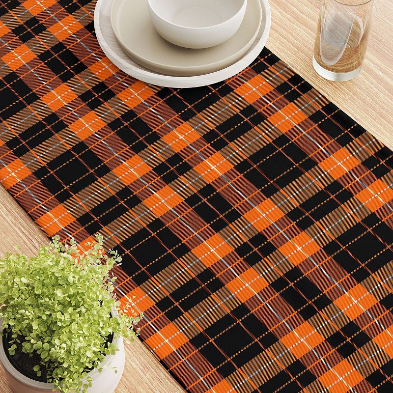 Table Runner， 100% Polyester， 12x72， Halloween Plaid