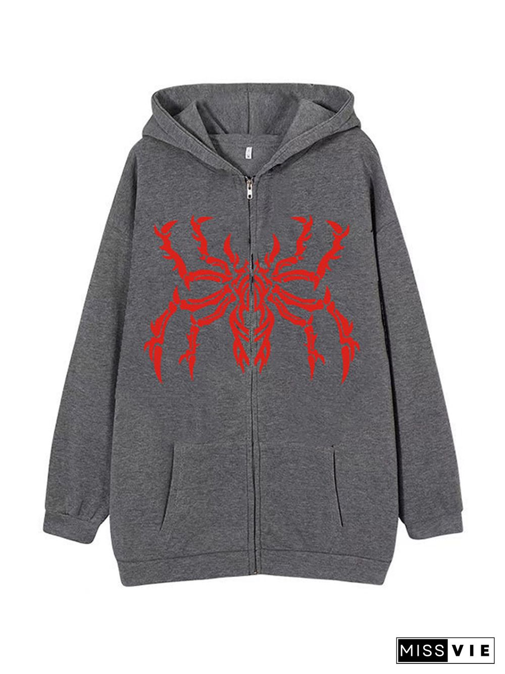 Contrast Color Spider Print Oversized Hoodie