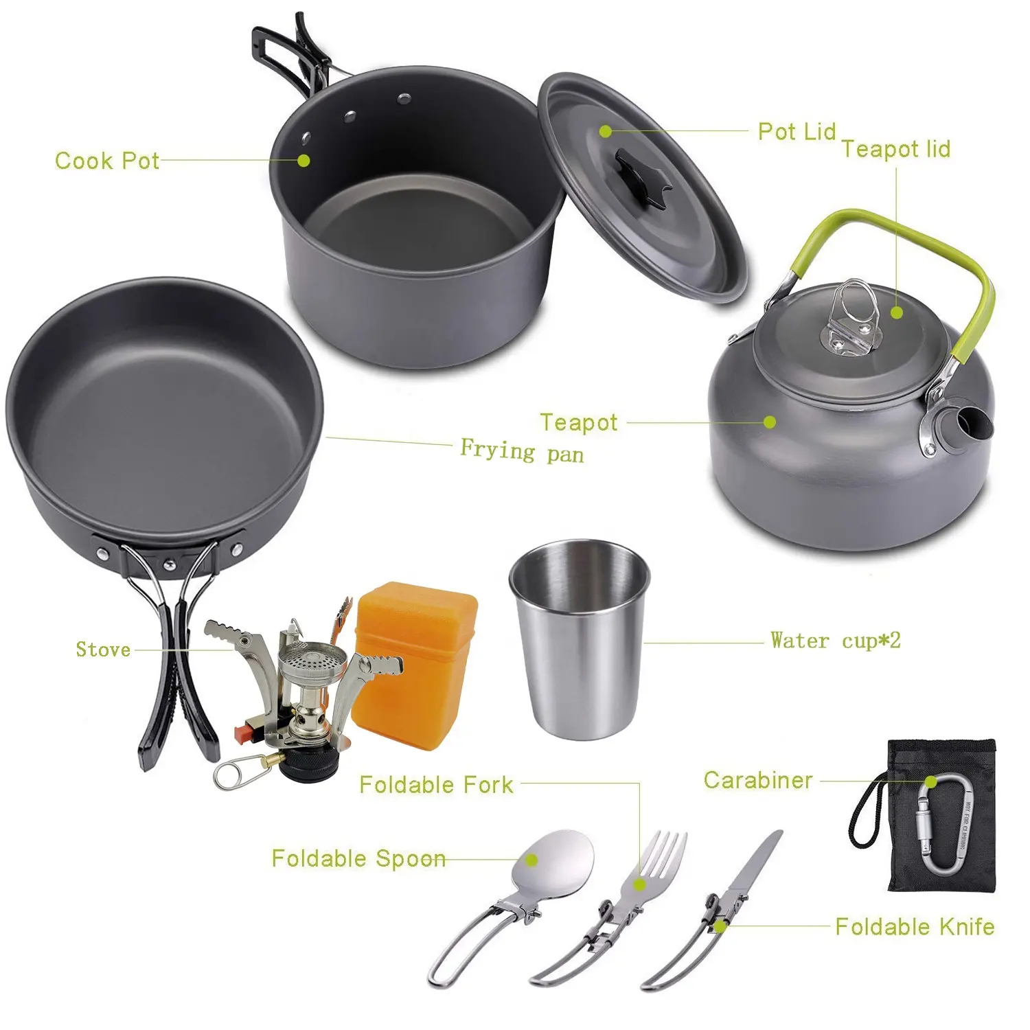 China New  10 pieces outdoor supplies set pot teapot combination portable camping cooker barbecue stove field equipment