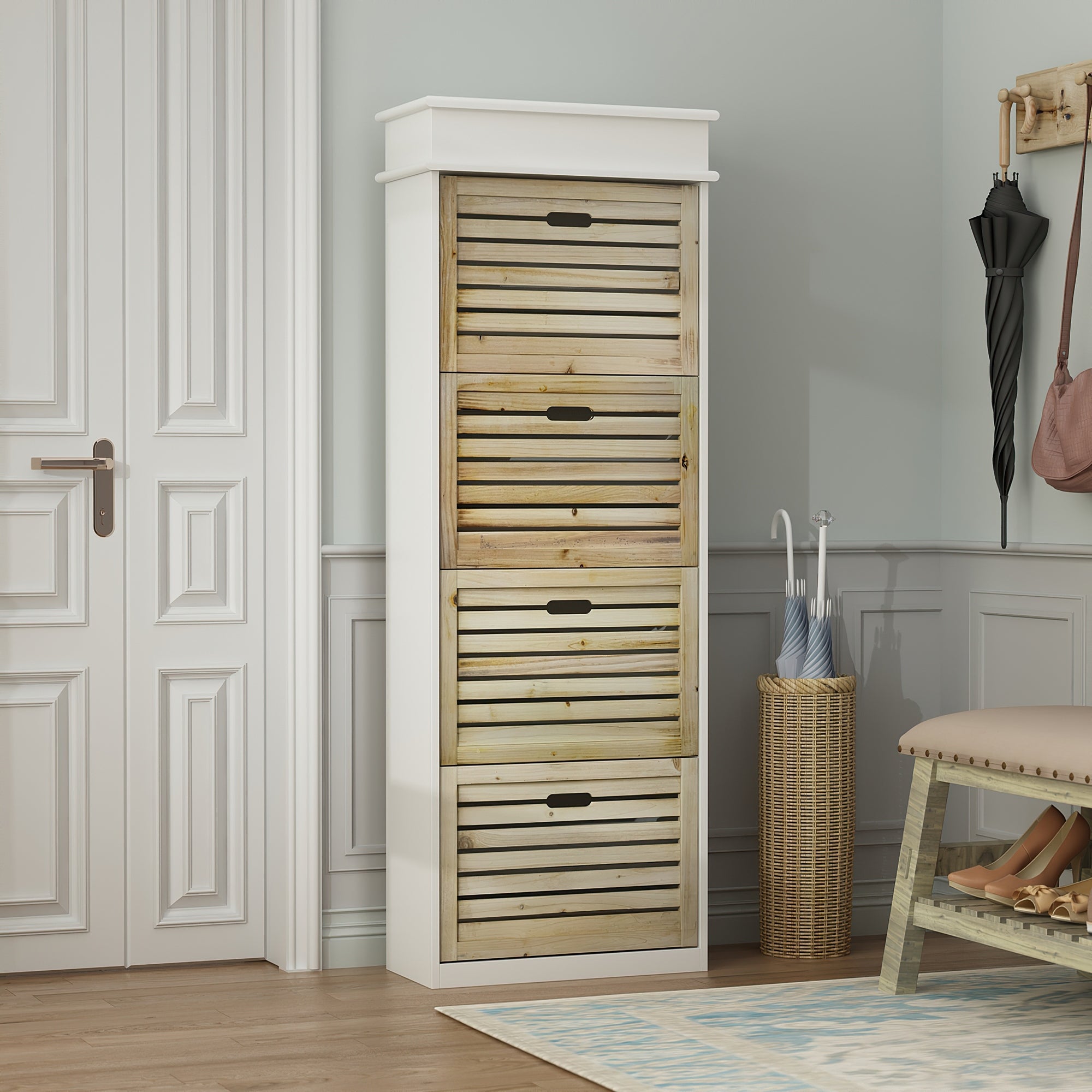 21.7W Shoe Storage Cabinet With 4 Large Fold-Out Drawers - - 35444505