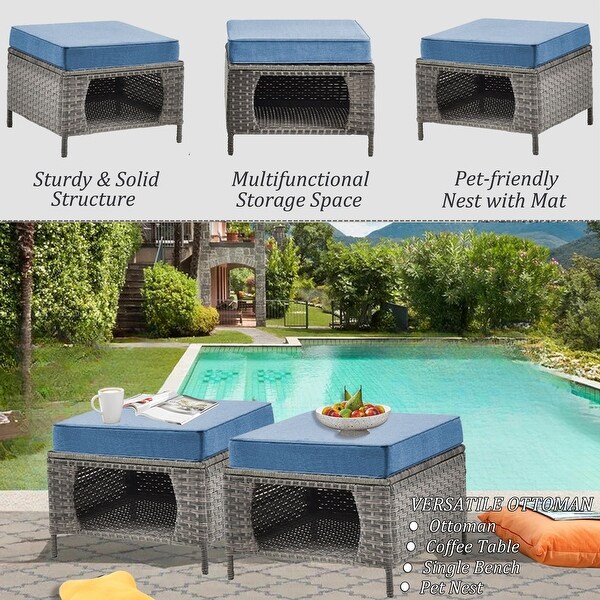 Wicker Patio Furniture Conversation Set with High Back Swivel Chairs and Storage Ottomans，Cushions Included🎃