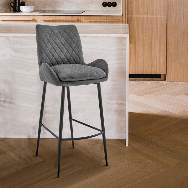 Panama Counter or Bar Height Stool in Charcoal Fabric and Black Finish