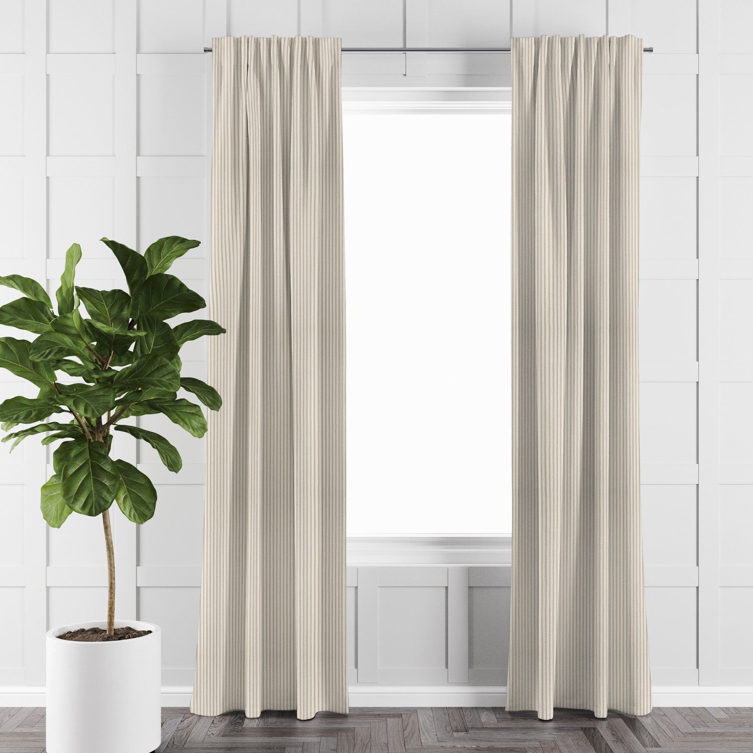 Cruz Ticking Stripes Taupe/Ivory Drapery