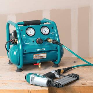 Makita 1 Gal. 125 PSI Portable Electric Compact Air Compressor with Bonus Pneumatic 2 in. 18-Gauge Brad Nailer AC001-AF506