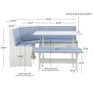 Linon Home Decor Blanca Blue Stripe 3-Piece Storage Breakfast Corner Nook THD04338