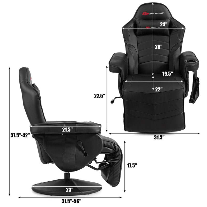 PU Leather Massage Gaming Chair, Ergonomic High Back Racing Style Gaming Recliner with Adjustable Backrest & Footrest, Cup Holder, Side Pouch